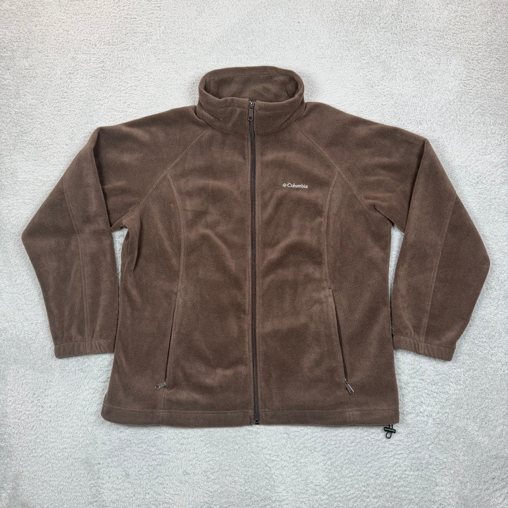 Columbia Women 1X Brown Fleece Full Zip Jacket WW6439 Mock Neck Plus Size